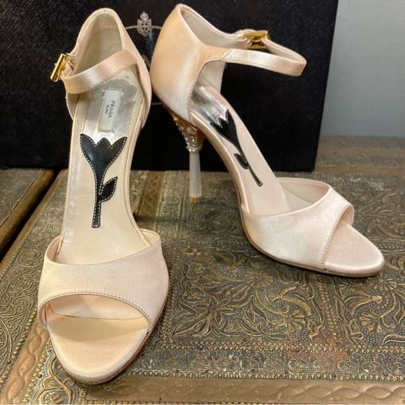 NWT Prada satin heels Calzature Donna Jeweled blush cream size 6 - Picture 6 of 10